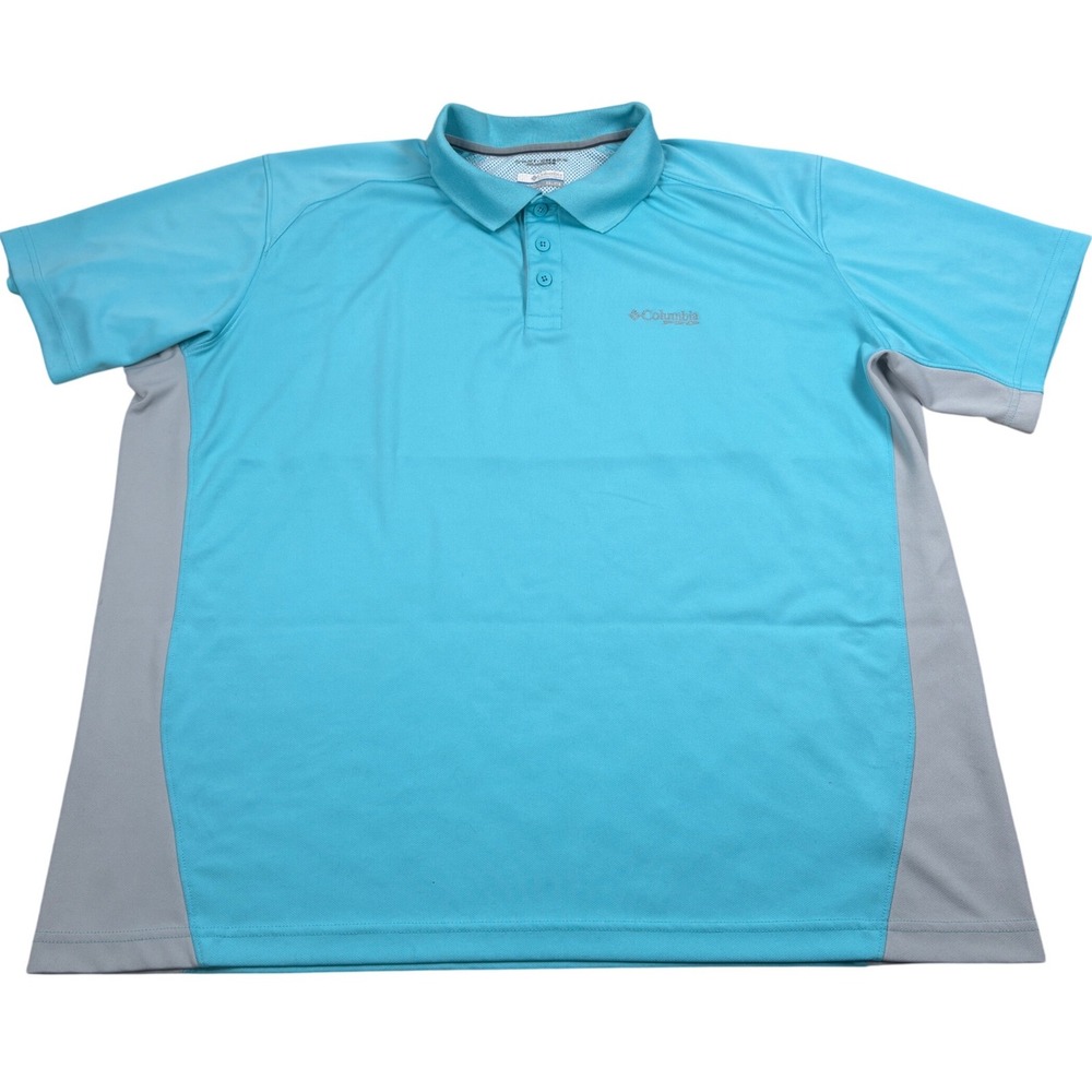 Columbia‎ PFG Polo Shirt Mens XXL Teal Blue Outdoor Fishing Sporty Short Sleeve